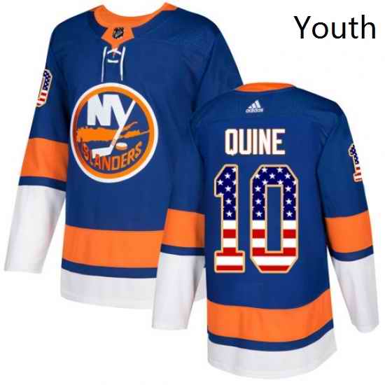 Youth Adidas New York Islanders 10 Alan Quine Authentic Royal Blue USA Flag Fashion NHL Jersey